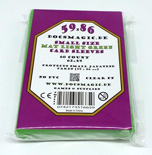 docsmagic.de 60 Mat Light Green Card Sleeves Small Size 62 x 89 - Verde Claro - Mini Fundas - YGO