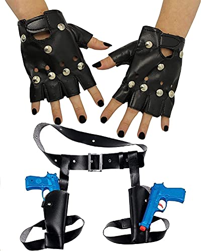 Dreamzfit - Lara Croft Tomb Raider Temple Hunter disfraz de disfraz de muslo, pistolas gemelas, funda y guantes punk