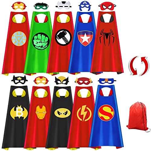 DWTECH Capas de Superhéroes para Niños,5 Capas/10 Máscaras - Capas de Disfraces de Superhéroes, Conjunto de,Regalo Juguete de Cumpleaños, Fiestas, Navidad o Carnaval