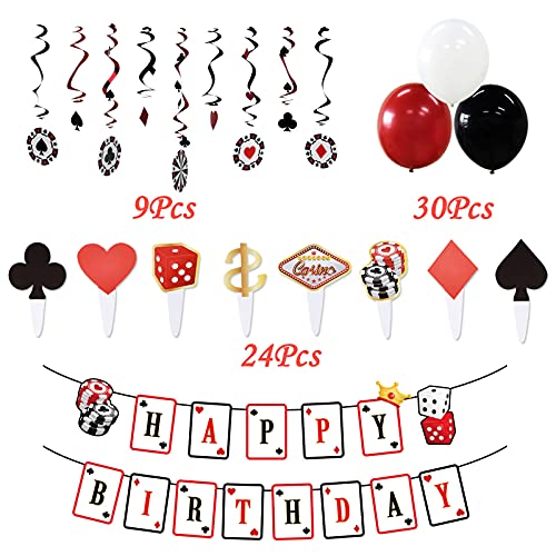 Easy Joy Juego Decoración Cumpleaños para Fiestas de Casino Banners de Feliz Cumpleaños Fiestas Temáticas de Las Vegas Tarjeta de Póquer Globo Arco Guirnalda para Decoración Fiesta