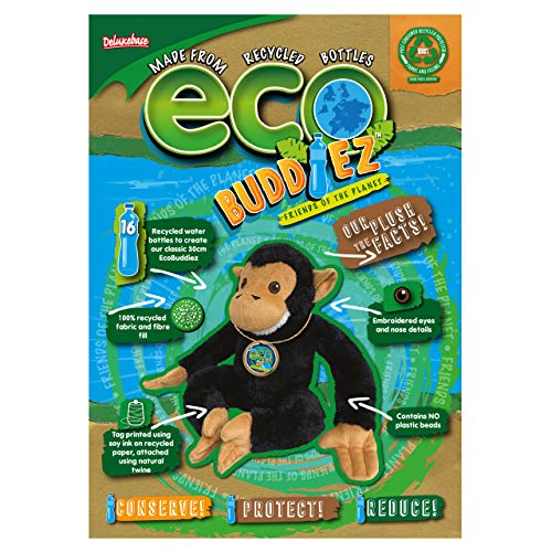 EcoBuddiez - Chimpancé de Deluxebase. Peluche Grande de 30 cm elaborado con Botellas de plástico recicladas. Lindo Peluche ecológico con Forma de animalito para niños pequeños.