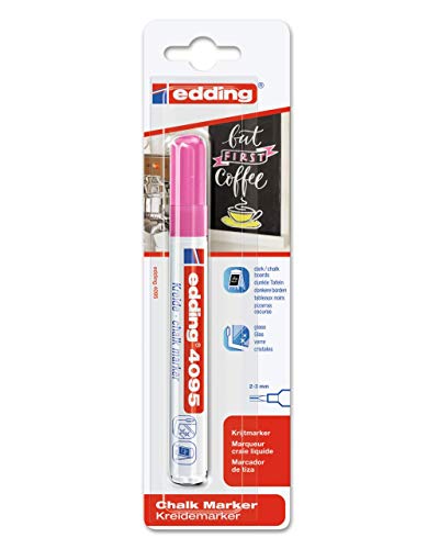 edding 4095 marcador de tiza - rosa neón - 1 rotulador de tiza - punta redonda 2-3 mm - rotulador para cristal borrables - para pizarras, vidrio y espejos - tiza líquida de cobertura opaca