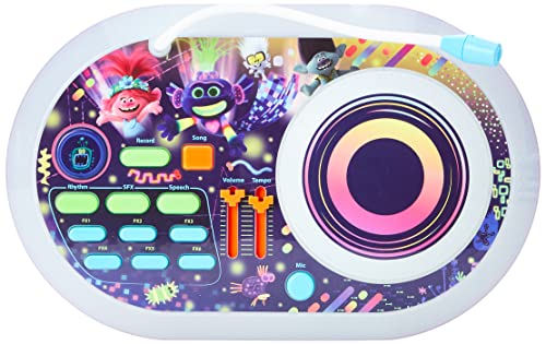 EKids Trolls World Tour DJ Trollex Party Mixer Juguete Giratorio para niños pequeños, micrófono Integrado, grabación, Efectos de Sonido, espectáculo de luz LED