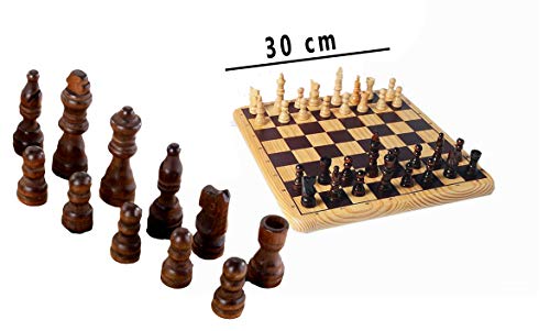 Engelhart - 150235-150236- Juego de ajedrez / Juego de Damas Madera de Abedul - 30 x 30 cm - Tablero de Juego de Madera Maciza - Juego Completo con Piezas - a Partir de 6 años (Ajedrez)