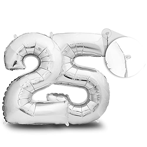 envami Globos de Cumpleãnos 25 Plateado - 101 CM + 40 CM Globos 25 Años - Globos Numero 25 - Decoracion 25 Cumpleaños Mujer Hombre - Globos Numeros Gigantes para Fiestas - Vuelan con Helio