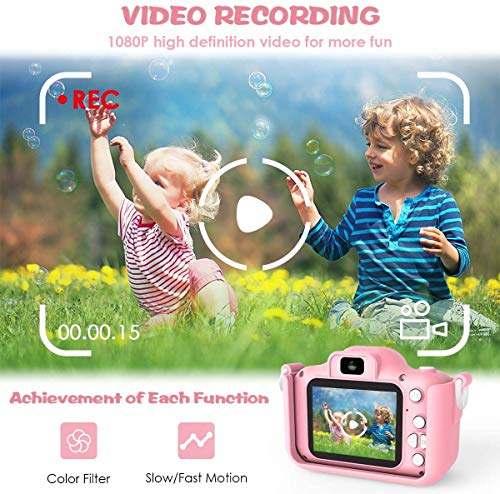 ERAY Cámara para Niños, Cámara Infantil, 20MP/ 1080P/ IPS Pantalla de 2 Pulgadas/ 32GB TF Tarjeta Incluida/ 8X Zoom/ Apagado Automático/ Múltiples Modos, un Buen Regalo para 3-10 Años, Rosa