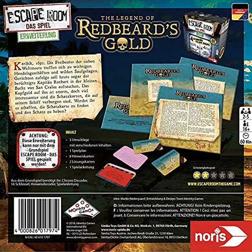 Escape Room Expansion The Legend of Redbeard's Gold - Juego familiar y de sociedad para adultos - Solo se puede jugar con el decodificador Chrono + 2 pegatinas Escape + 1 adorno de metal