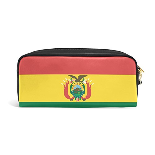 Eslifey Bandera de Bolivia Bolsa portátil de cuero PU Escuela Pen Case Stationary Pencil Bags Bolsa de cosméticos a prueba de agua Maquillaje Belleza Caso