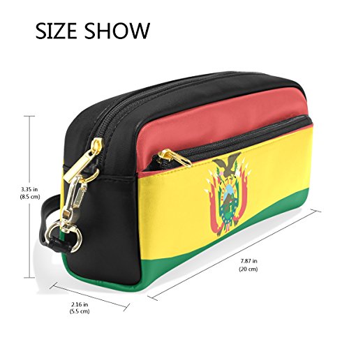 Eslifey Bandera de Bolivia Bolsa portátil de cuero PU Escuela Pen Case Stationary Pencil Bags Bolsa de cosméticos a prueba de agua Maquillaje Belleza Caso