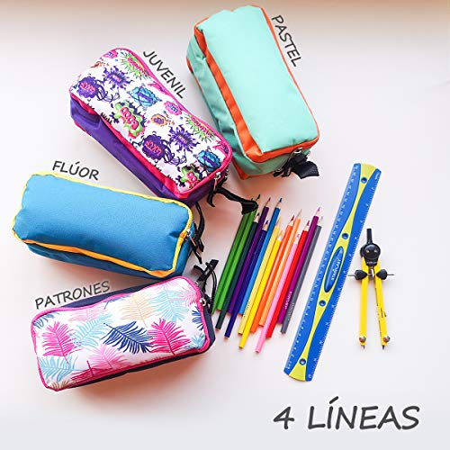 Estuche Escolar STARPLAST - Porta Todo, 3 Cremalleras, 3 Compartimentos, Gran Capacidad, Multiuso, para Uso Escolar, Trabajo, Universidad - Lila Pastel