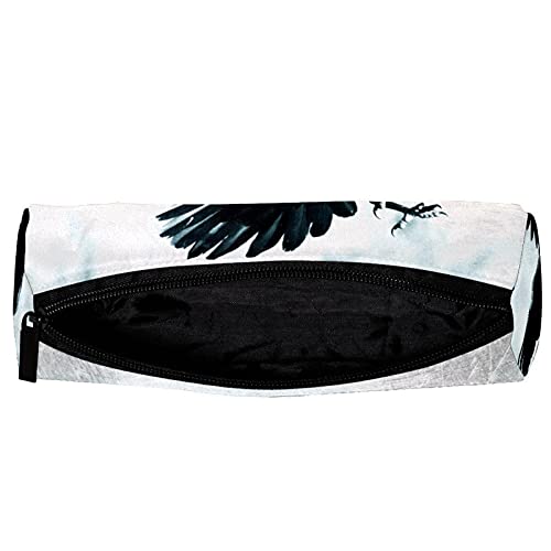 Estuche grande de gran capacidad para lápices, bolsa de almacenamiento grande, rotulador, bolsa de papelería simple, soporte para lápices, pájaro, cuervo negro corax