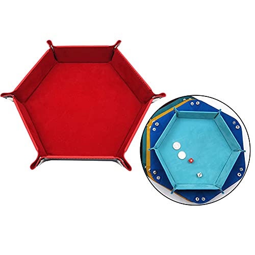 F Fityle Bandeja de Dados de Terciopelo de Doble Cara portátil hexágono DND RPG Juego de rol Bandeja rodante Cajas de Almacenamiento Grandes para Llaves - Rojo