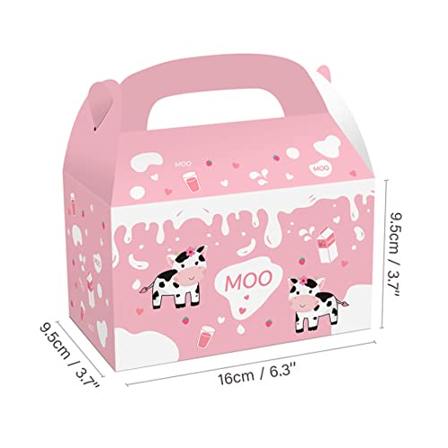 FAIRYRAIN Juego de 12 cajas de dulces de vaca, color rosa, para regalo de fiesta, para niños, adultos, cumpleaños, alimentos, baby shower y bodas