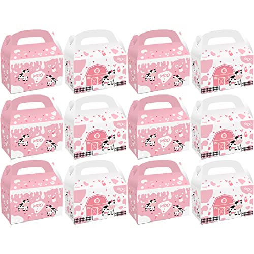 FAIRYRAIN Juego de 12 cajas de dulces de vaca, color rosa, para regalo de fiesta, para niños, adultos, cumpleaños, alimentos, baby shower y bodas