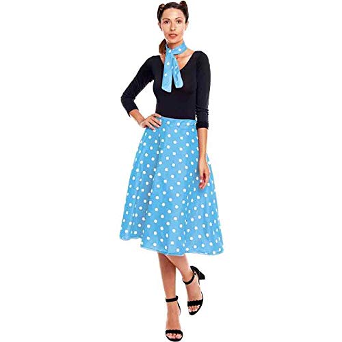 Falda Cincuentera Retro Lunares Mujer Azul Disfraz Década 50's