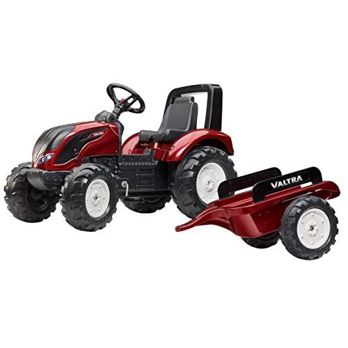 FALK – Tractor con Pedales Valtra con Remolque – A Partir de 3 años – Fabricado en Francia – Volante direccional con bocina – Asiento Ajustable – 4000 AB