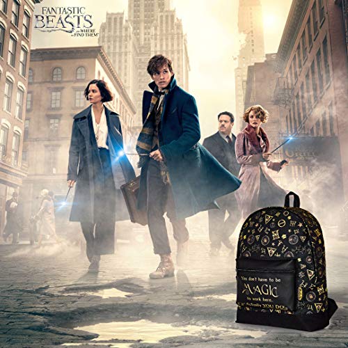 Fantastic Beasts Mochilas Escolares Infantiles, Mochila Negra y Dorada Diseño Animales Fantásticos, Para Colegio Viaje Deporte, Accesorios Oficiales, Regalos Para Niños Niñas Adultos