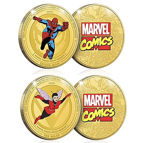 FANTASY CLUB Marvel Colección Completa Héroes Clásicos - 12 Monedas / Medallas conmemorativas acuñadas con baño en Oro 24 Quilates y coloreadas a 4 Colores - 44mm