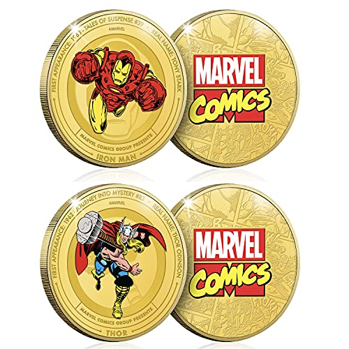 FANTASY CLUB Marvel Colección Completa Héroes Clásicos - 12 Monedas / Medallas conmemorativas acuñadas con baño en Oro 24 Quilates y coloreadas a 4 Colores - 44mm