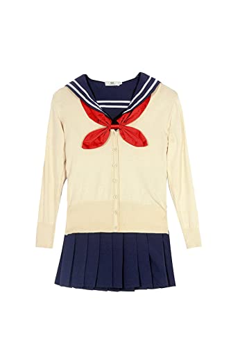 Fiamll Disfraz de uniforme escolar japonés de manga corta para mujer, uniforme de sailor, cosplay, disfraz, disfraz completo, beige, S