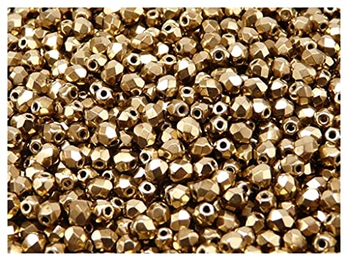 Fire-Polished Beads, 4 mm, 100 piezas, cuentas de vidrio facetadas redondas checas, pulido al fuego, Jet/Gold Bronze (Gold Metallic)