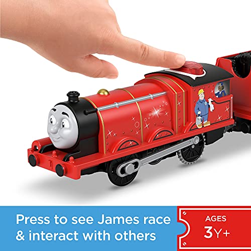 Fisher-Price Thomas & Friends Talking James - UK English Edition, Tren de Juguete motorizado con Pilas con Frases y Sonidos de Personajes