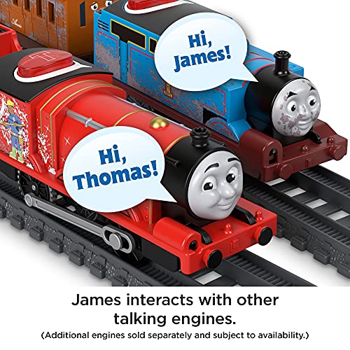 Fisher-Price Thomas & Friends Talking James - UK English Edition, Tren de Juguete motorizado con Pilas con Frases y Sonidos de Personajes