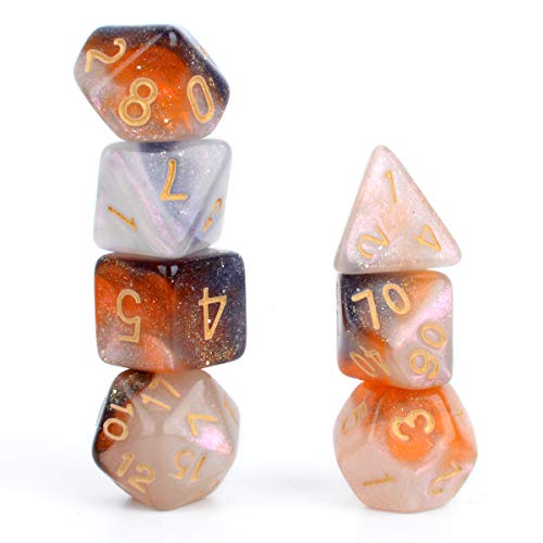 FLASHOWL Juego de Dados de 3 Colores Juego de Dados de camaleón Dados Starry Sky DND para Juegos de rol, Juegos de Mesa, Juegos de Dados poliédricos Juego de 7 Piezas