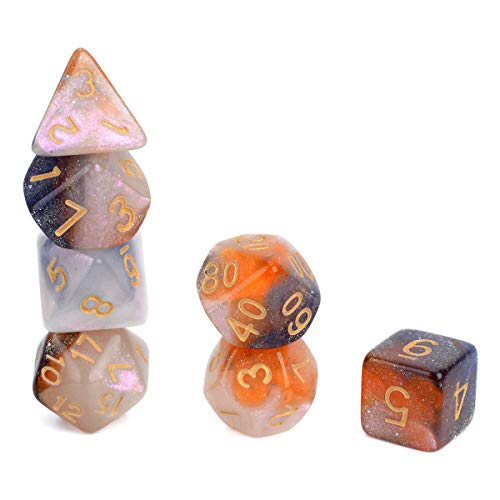 FLASHOWL Juego de Dados de 3 Colores Juego de Dados de camaleón Dados Starry Sky DND para Juegos de rol, Juegos de Mesa, Juegos de Dados poliédricos Juego de 7 Piezas