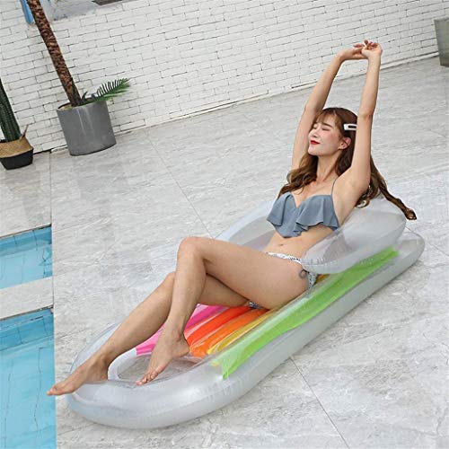 Flotador de la Piscina de Agua del Respaldo reclinable pasamanos Inflable al Aire Libre Fila Resto Transparente Cama de la natación Anillo de la Cama Flotante (Color: Claro, Tamaño: 170 × 72 × 54 cm)