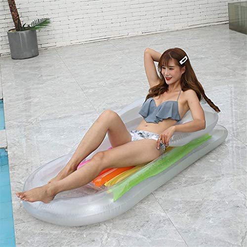 Flotador de la Piscina de Agua del Respaldo reclinable pasamanos Inflable al Aire Libre Fila Resto Transparente Cama de la natación Anillo de la Cama Flotante (Color: Claro, Tamaño: 170 × 72 × 54 cm)