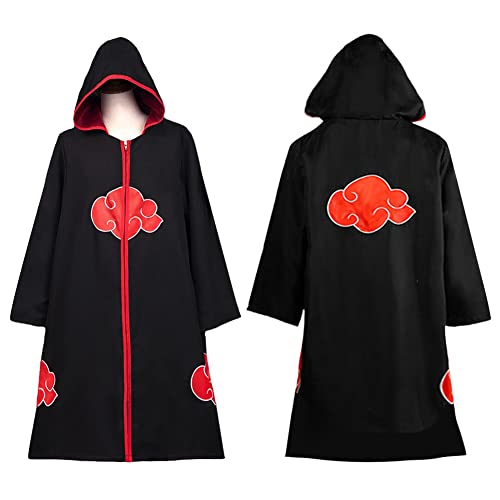 Forfamy Akatsuki - Abrigo para niños y adultos, unisex, para cosplay, Halloween, Navidad, fiesta, disfraz, capa con cinta para la cabeza y anillo (M)