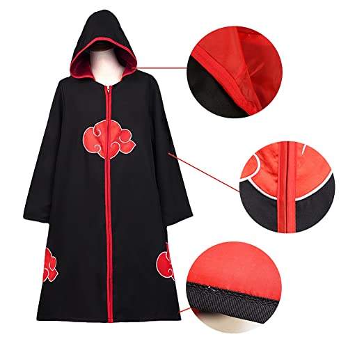 Forfamy Akatsuki - Abrigo para niños y adultos, unisex, para cosplay, Halloween, Navidad, fiesta, disfraz, capa con cinta para la cabeza y anillo (M)