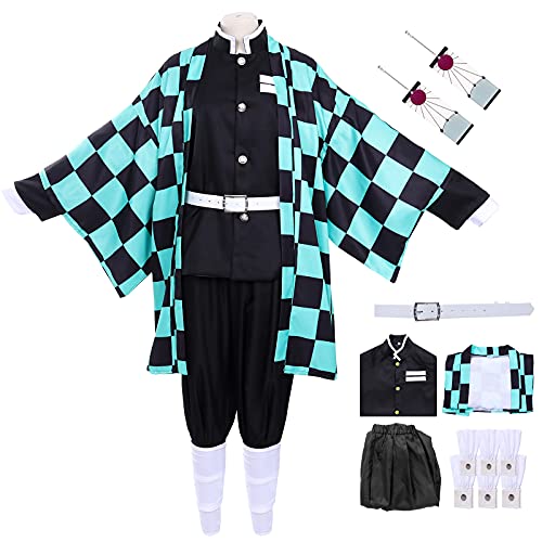 Formemory Disfraz de Cosplay Kamado Nezuko, 8 Piezas Traje de Matadora de Demonios de Anime Japonés, Kimetsu no Yaiba nezuko Kimono Disfraces de Halloween para Niños y Adultos