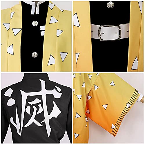 Formemory Disfraz de Cosplay Kamado Nezuko, 8 Piezas Traje de Matadora de Demonios de Anime Japonés, Kimetsu no Yaiba nezuko Kimono Disfraces de Halloween para Niños y Adultos (Amarillo, S)