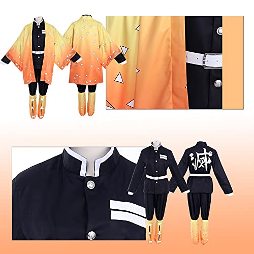 Formemory Disfraz de Cosplay Kamado Nezuko, 8 Piezas Traje de Matadora de Demonios de Anime Japonés, Kimetsu no Yaiba nezuko Kimono Disfraces de Halloween para Niños y Adultos (Amarillo, S)