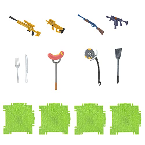 Fortnite FNT0813 Modo de escuadrón Tomatotown Legends Paquete de 4 Piezas, Serie 6, Incluyendo Armas, Herramientas de Cosecha, Materiales de construcción, Soportes y más, Multi