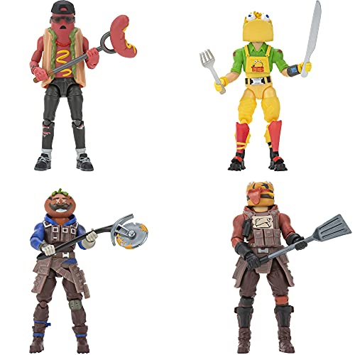 Fortnite FNT0813 Modo de escuadrón Tomatotown Legends Paquete de 4 Piezas, Serie 6, Incluyendo Armas, Herramientas de Cosecha, Materiales de construcción, Soportes y más, Multi