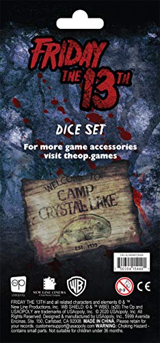 Friday The 13th Dice Set | Collectible d6 Dice Featuring References - Friday The 13th Logo, Camp Crystal Sign, Axe, Screaming Face, Bloody Handprint, and Jason Mask | Officially Licensed 6-Sided Dice