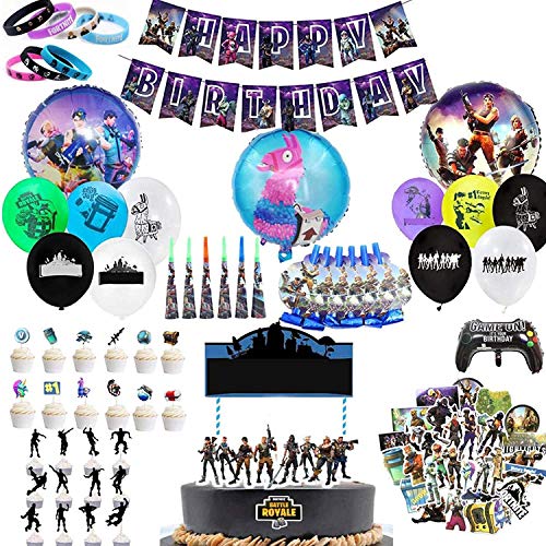 Funmo Globos Fortnite Decoracion, 123 Pcs De Decoraciones Para Fiestas De Videojuegos, Que Se Utilizan Para Suministros Para Fiestas De Fanáticos De Los Videojuegos, Incluidas Pegatinas De Pulsera