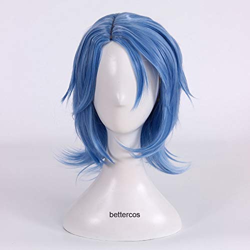 FYBHD Peluca de Cosplay Corazones del Reino III Aqua Cosplay Wig Corte Azul STYLELED Pelo SINTÉTICO Pelo DE Pelo DE Pelo + Cape DE Pelo para la Fiesta