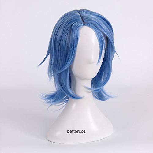 FYBHD Peluca de Cosplay Corazones del Reino III Aqua Cosplay Wig Corte Azul STYLELED Pelo SINTÉTICO Pelo DE Pelo DE Pelo + Cape DE Pelo para la Fiesta