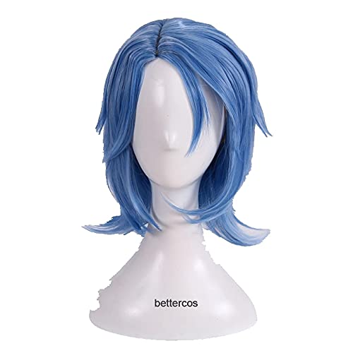 FYBHD Peluca de Cosplay Corazones del Reino III Aqua Cosplay Wig Corte Azul STYLELED Pelo SINTÉTICO Pelo DE Pelo DE Pelo + Cape DE Pelo para la Fiesta