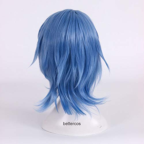 FYBHD Peluca de Cosplay Corazones del Reino III Aqua Cosplay Wig Corte Azul STYLELED Pelo SINTÉTICO Pelo DE Pelo DE Pelo + Cape DE Pelo para la Fiesta