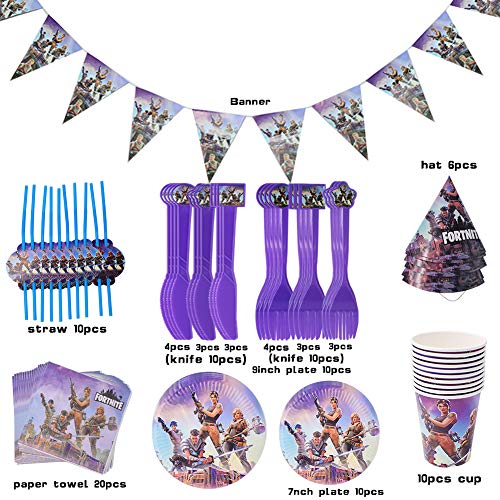 Game Party Supplies Party Tableware Design Includes Banners, Plates, Mugs, Napkins, Beanie, Spoon, Forks and Knives Video Gaming Party Supplies