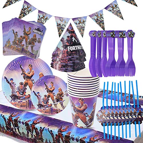 Game Party Supplies Party Tableware Design Includes Banners, Plates, Mugs, Napkins, Beanie, Spoon, Forks and Knives Video Gaming Party Supplies