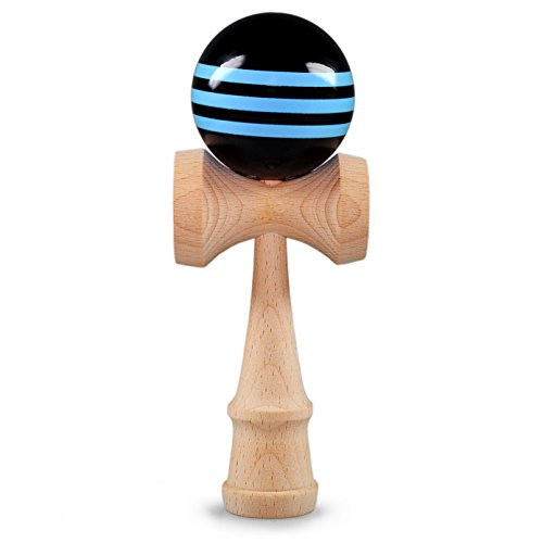 Ganzoo Kendama Bola de Madera de Haya, Aprox. 6 cm de diámetro, Azul/Negro oberflächenlackiert, japonés Tradicional Madera Bola de Juguete, Juego, Juego de Habilidad, Marca (Azul/Negro)