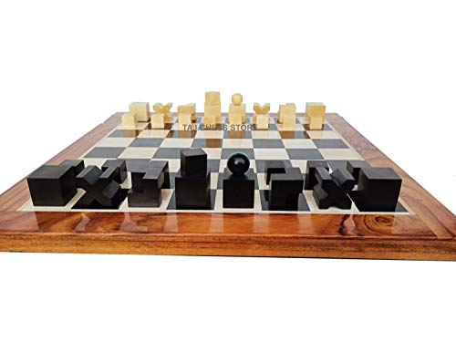 Generic Juego de ajedrez Modelo Bauhaus Mid Century Tournament | Piezas de ajedrez de Madera con Tablero de ajedrez de Madera de ébano de 17 "con Bordes de sheesham | Taj Chess Store