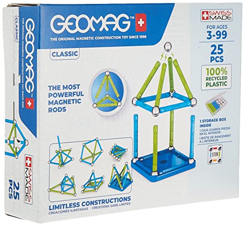 Geomag Color, Juego de Bloques de Construcción Magnéticos para Niños, Juguete Magnético, Colección Verde de Plástico 100% Reciclado, 25 piezas (275)