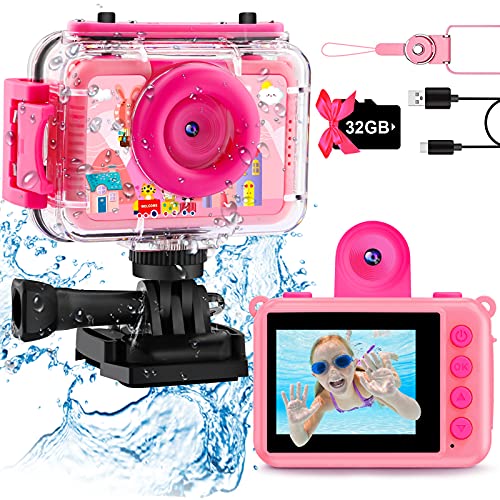 GKTZ - Cámara de Fotos Infantil Impermeable con vídeo de acción submarina para niños, cámara Selfie Digital con Juegos de 3 a 10 años, niñas, niños, Regalo, Juguete con Pantalla de 2 Pulgadas